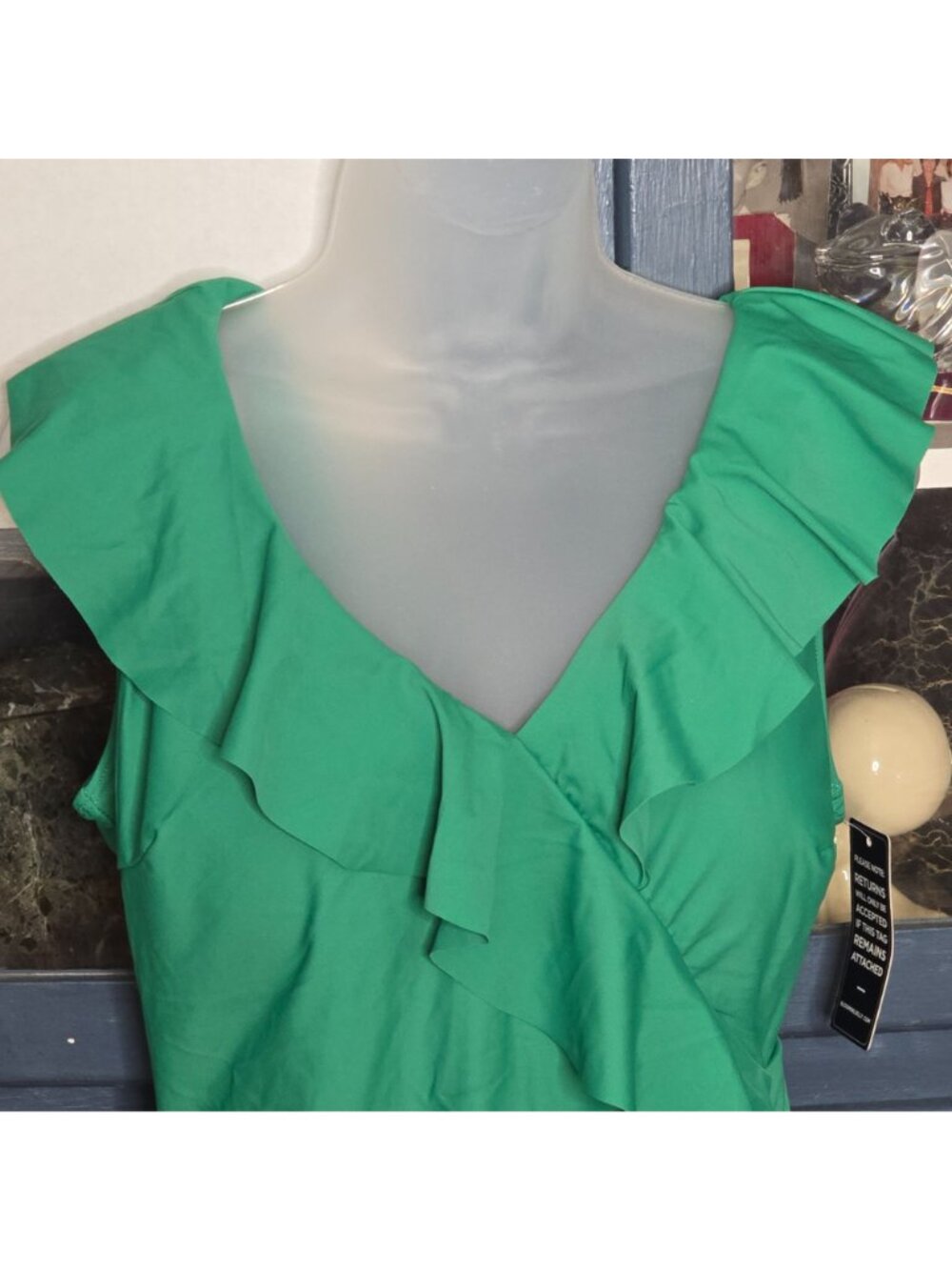 One Piece Swimwear XXL Green Ruffle Slimming Adjustable Built-in Bra Fast Drying - Picture 2 of 9